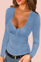 U Neck Button Knit Long Sleeve Top